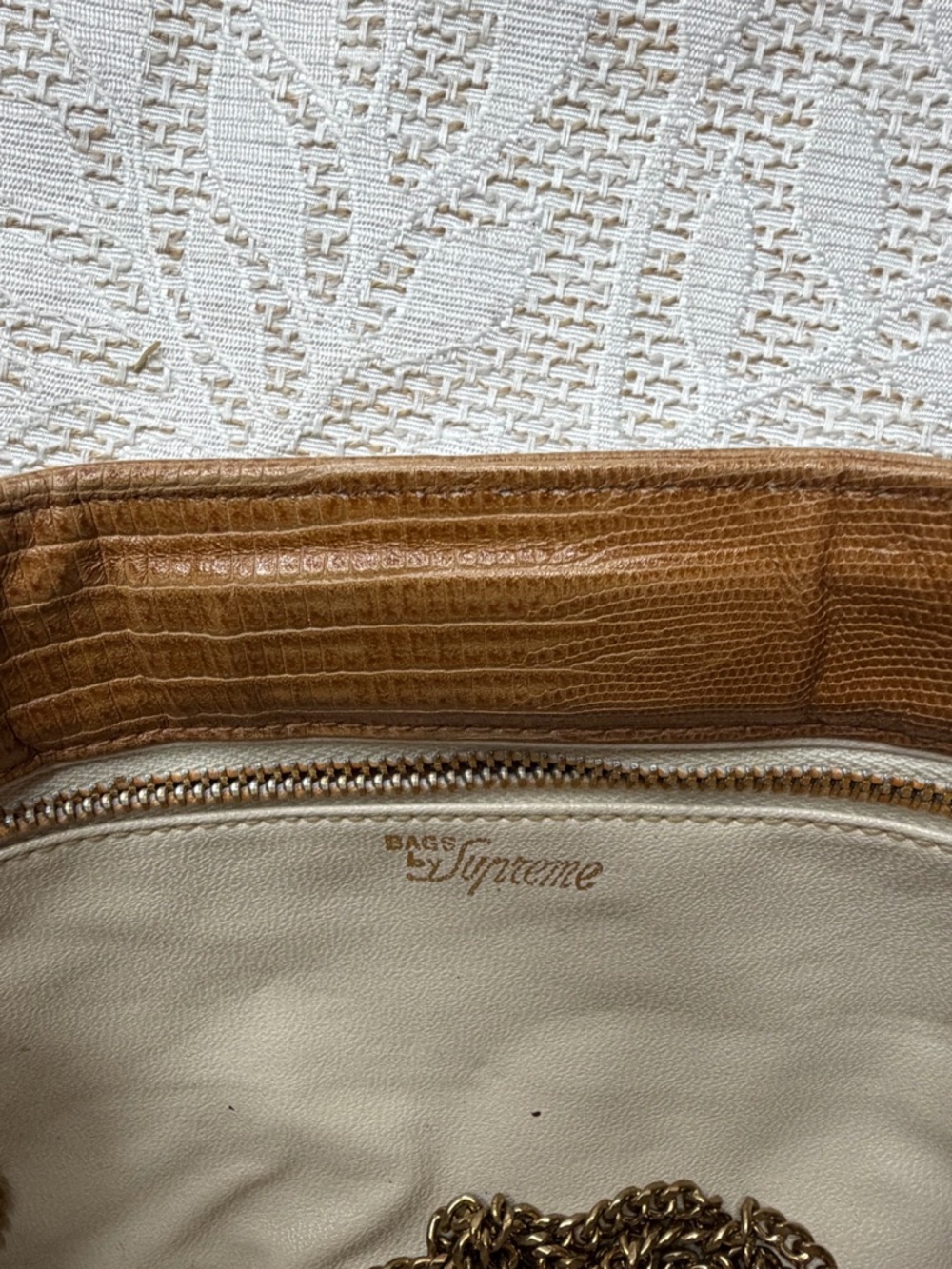Bags by Supreme Vibtage Patchwork Snake-Embossed Crossbody Clutch - Tan & Brown - Picture 7 of 8